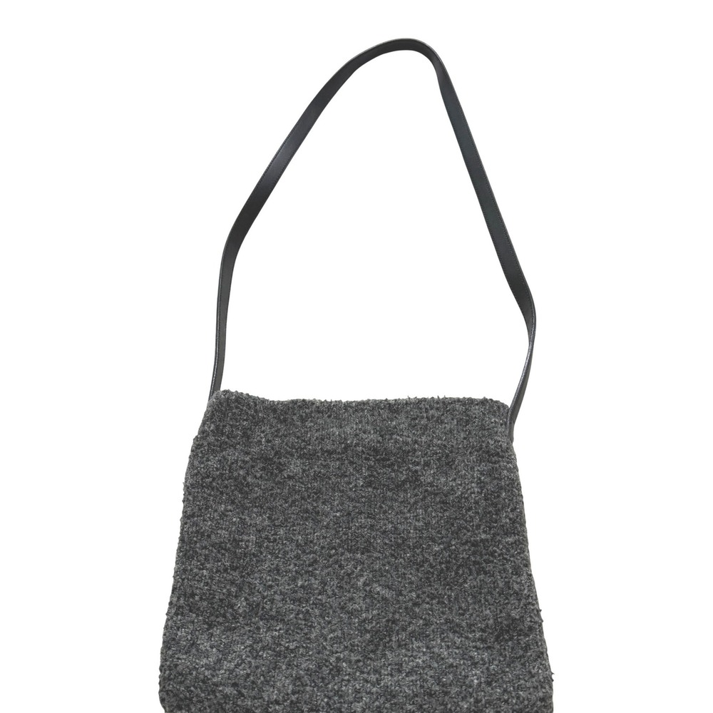 Lauren Ralph Lauren Charcoal‎ Grey Boucle Textured Crossbody Bag Leather strap
